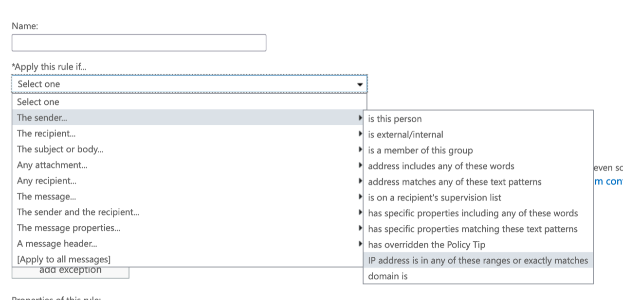 Select IP address is in any of these ranges or exactly matches