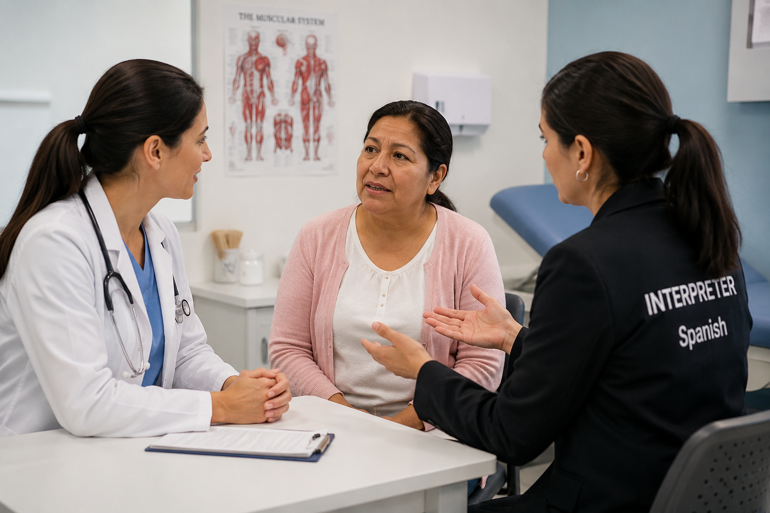 Non or limited English speaker communicating through an interpreter to a medical professional